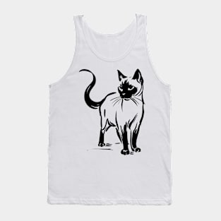 Stick figure of Siamese cat in black ink Tank Top